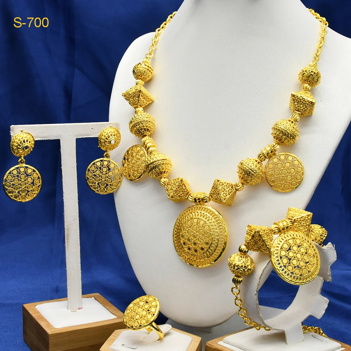 ANIID Ethiopian Luxury 24k Gold Color Ball Necklace Set For Women Indian Wedding Arabic Bridal Jewelry Set for Dubai Party Gifts - Hiron Store