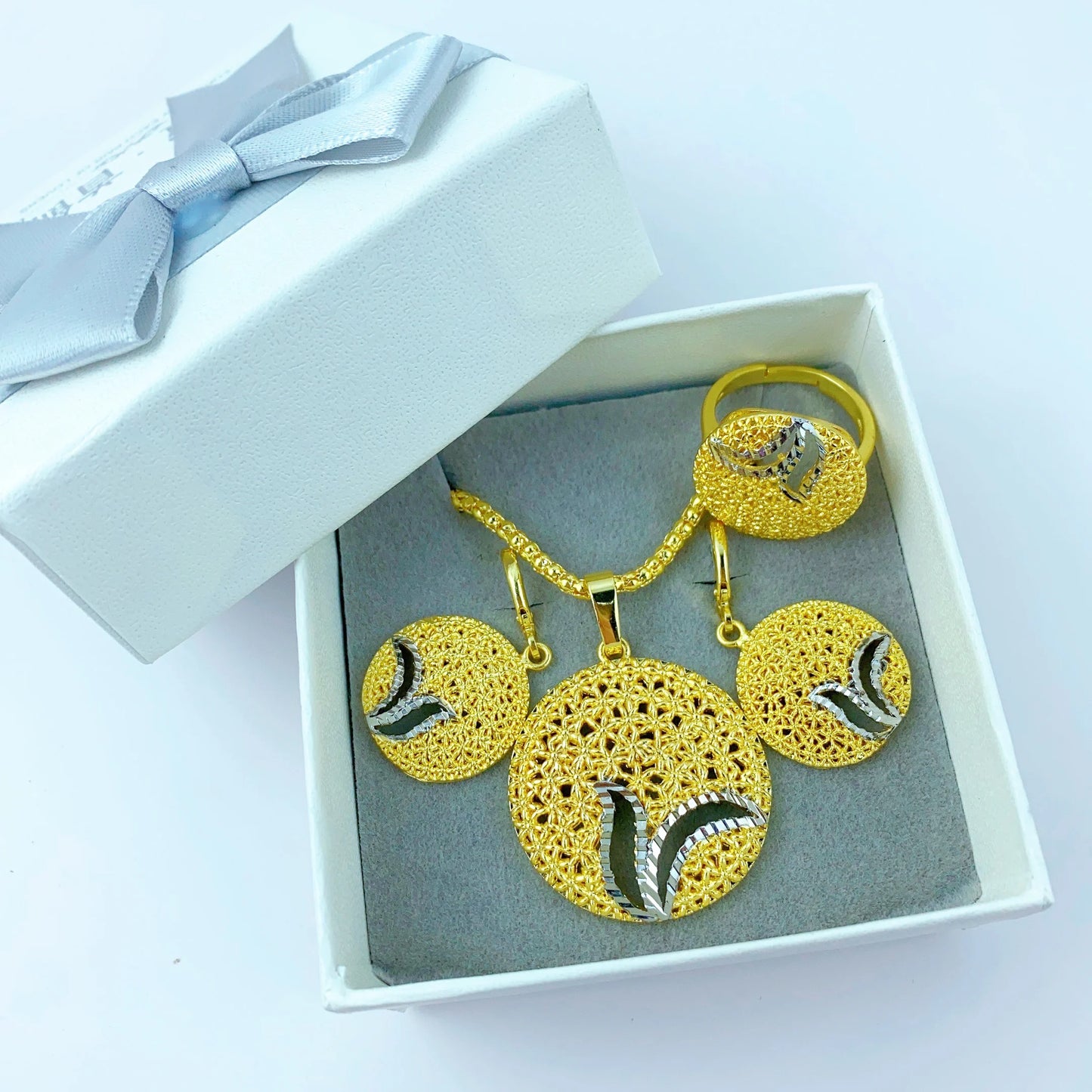 Dubai Gold Color Necklace Sets With Pendant for Women Ethiopian Bridal 3Pcs Jewelry Set Indian Jewellery Party Gifts 24k - Hiron Store