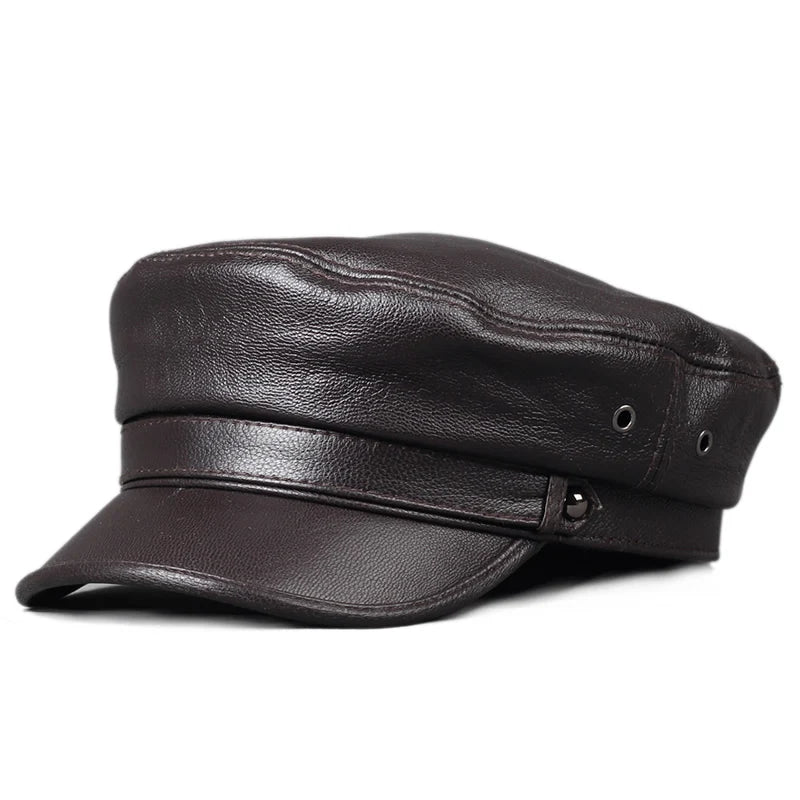Leather hat Men Women and Students Navy Caps Home Duck Tongue Flat Top Gorras Korean Fashion cap