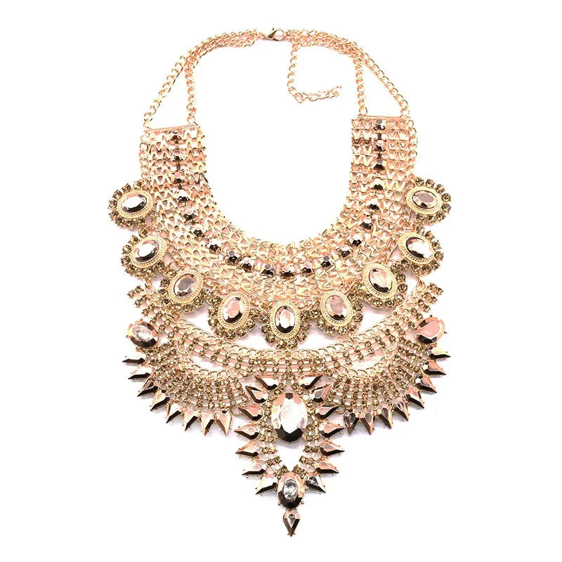 Indian Large Necklace Women Fashion Crystal Rhinestone Long Choker Necklace