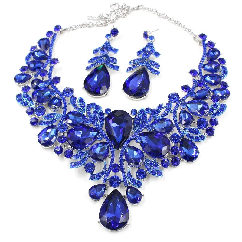 Roay Blue Color Women Jewelry Rhinestone Crystal Earrings Set