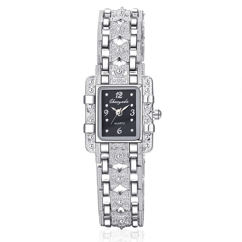 Women Watch Rectangle Dial Silver Watch Stainless Steel Crystal Watches