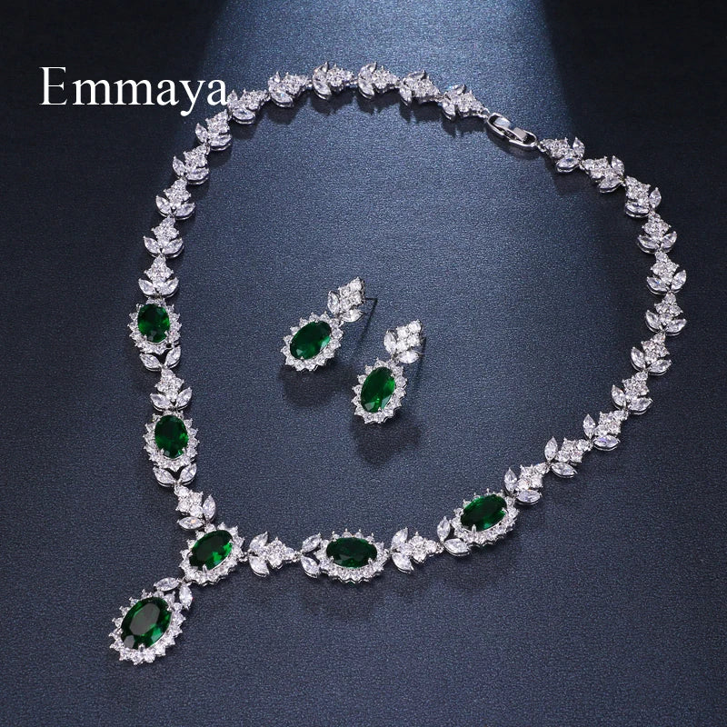 Emmaya Brand Fashion Bridal Jewelry Sets Green Oval Crystal Rhinestone Party Wedding Jewelry Necklace Sets