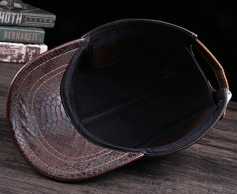Winter Man Genuine Leather Baseball Caps Male Casual Cowhide Belt Ear Warm Adjustable Flight Hats