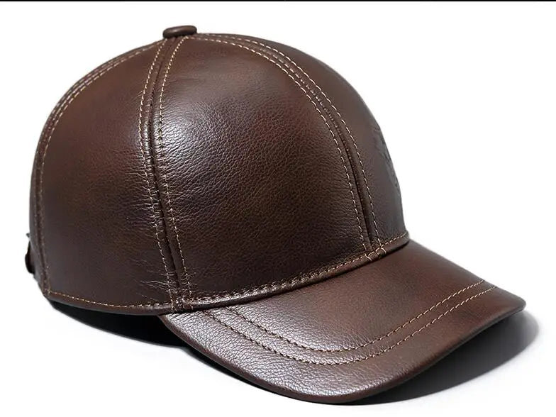 Cowhide baseball cap male autumn and winter genuine leather hat thermal thickening male cotton earmuffs winter hat