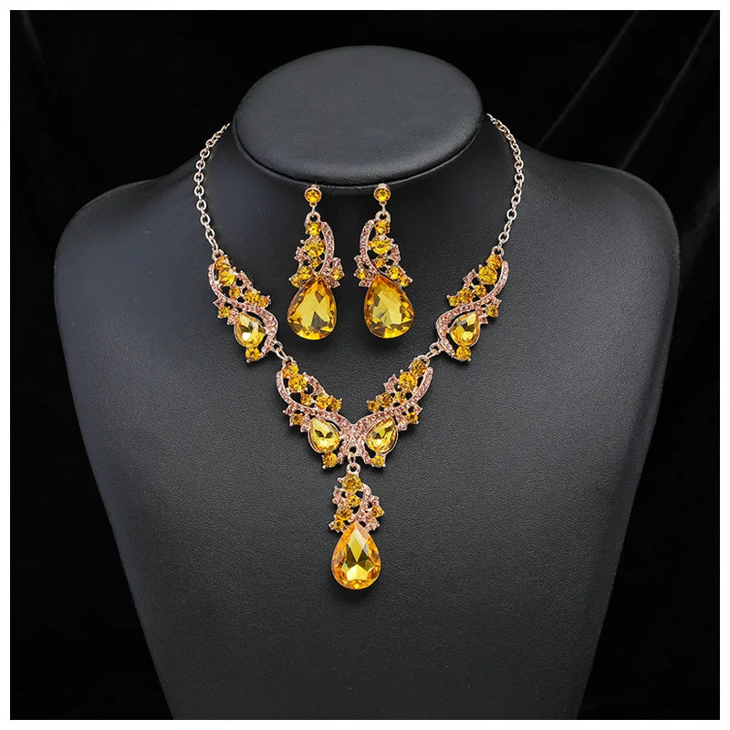 Multiple Crystal Prom Wedding Jewelry Sets for Women Accessories Peacock Necklace Earrings Bridal Jewelry Sets - Hiron Store