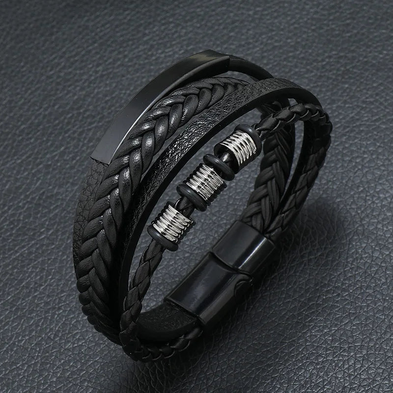 New Fashion Punk Leather Bracelet For Men Stainless Steel Bracelet Multilayer Braided Rope Male Bracelet Lover Gift Pulsera - Hiron Store
