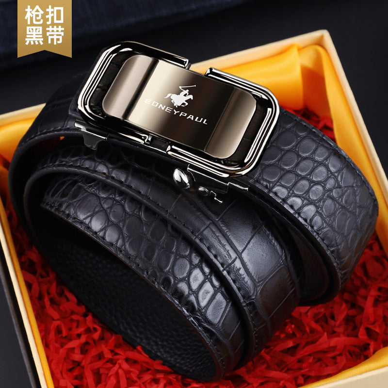 Men's Belt Genuine Leather Crocodile Pattern Inner Wear Automatic Buckle Fashionable Business Trendy Belt