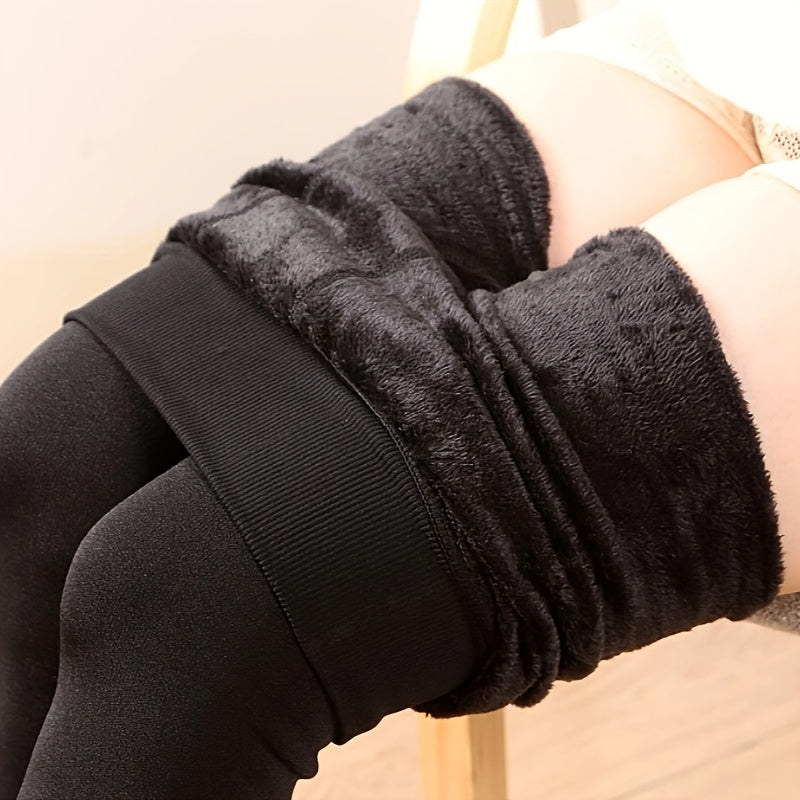 Plush Lined Trample Feet Socks, Opaque High Waisted Thermal Footless Leggings Pants, Women's Stockings & Hosiery - Hiron Store