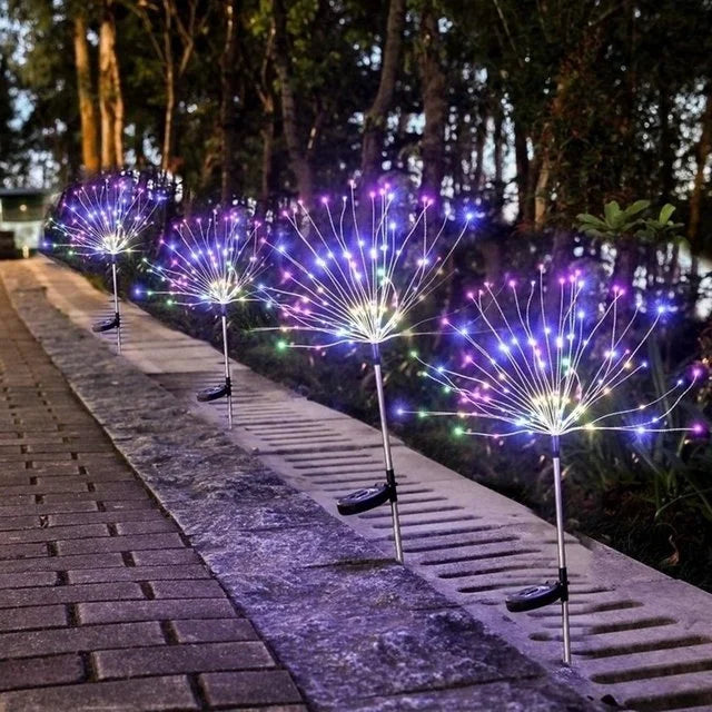 1PC Solar Fireworks Lamp Outdoor Grass Globe Dandelion Flash String Fairy lights 90 /150/200 LED For Garden Lawn Holiday Light - Hiron Store