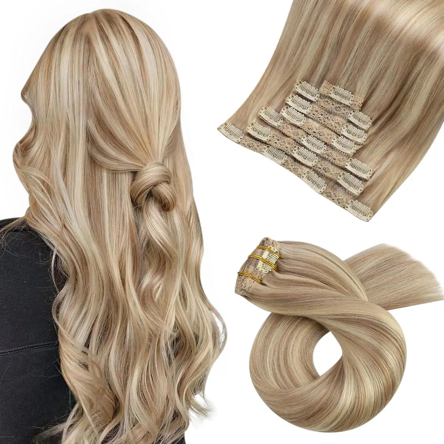 Moresoo Clip in Hair Extensions Real Natural Hair Remy Straight Set 5&7 Pcs Brazilian Clip in Human Hair
