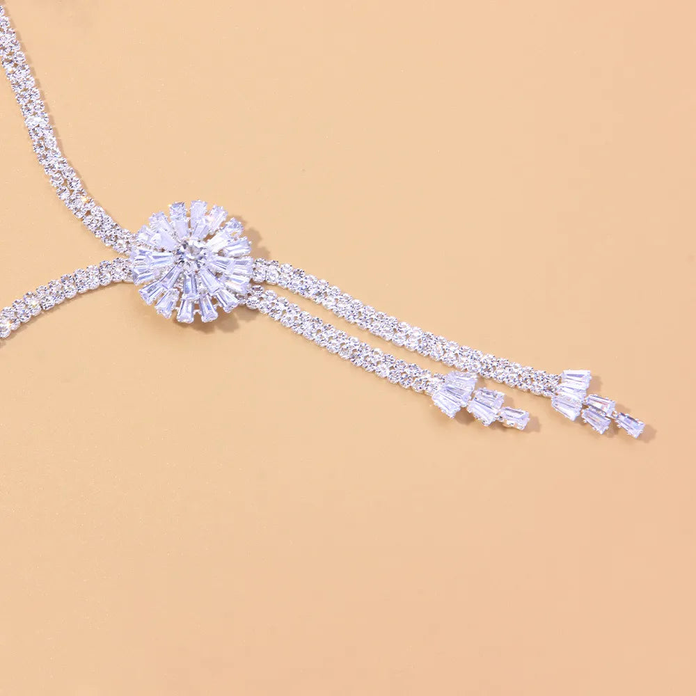 Stonefans Zircon Flowers Necklace and Earrings Set Jewelry for Women 2024 New Fashion Nigeria Braeclet Party Jewelry Set Ring - Hiron Store