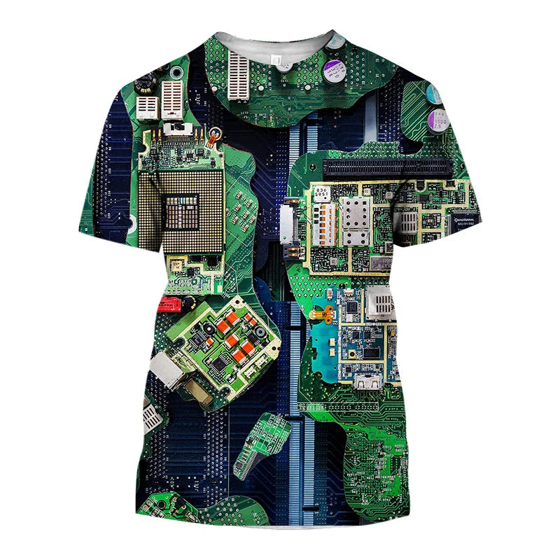 3D Printed Circuit Board Graphic T Shirt for Men Summer Casual T-shirt Casual Electronic Chip Creative Tee Shirts Women Gym Tops - Hiron Store