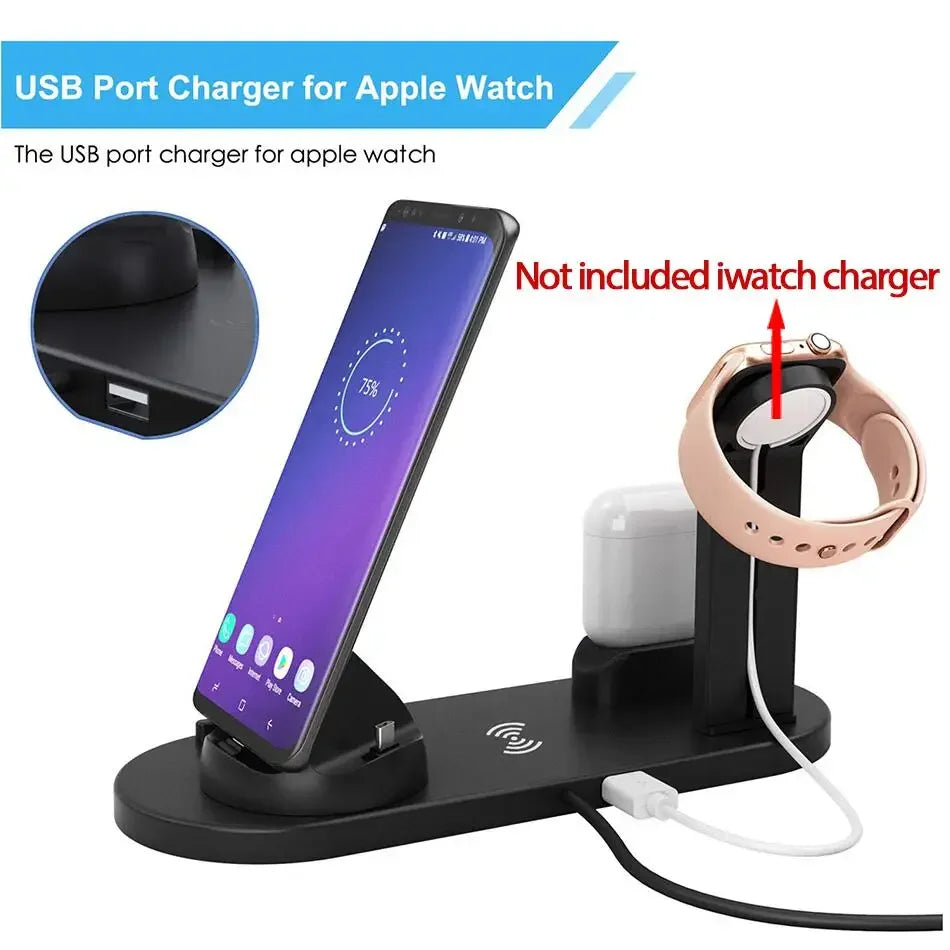 7 In 1 Wireless Charger Stand Pad For iPhone Apple Watch Air pods Desk Phone Chargers Fast Charging Dock Station