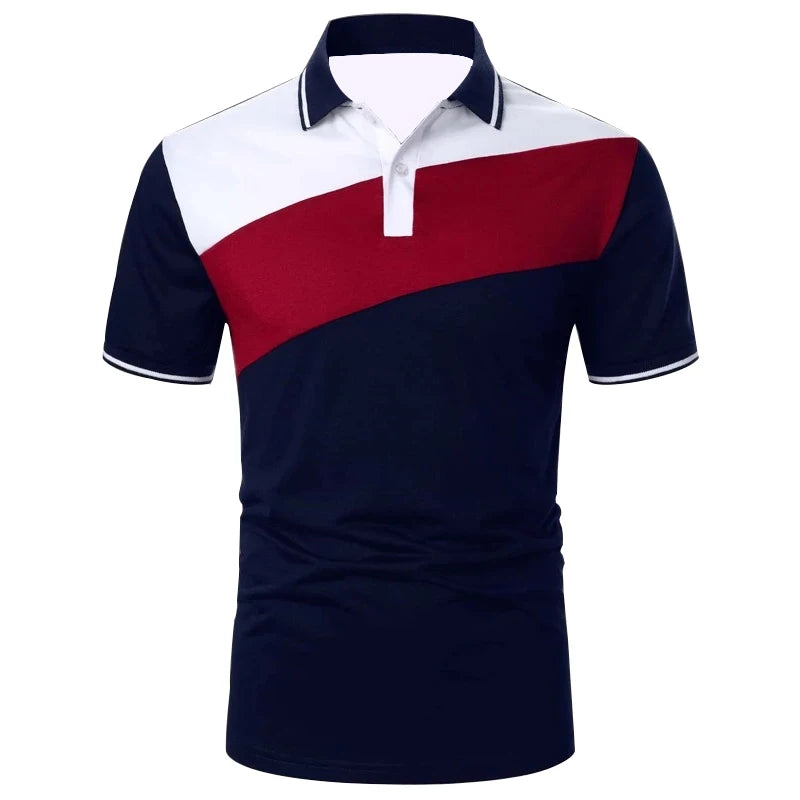Men Summer Short Sleeve Spell Color Polo Shirt , Men Slim Fit Sport Golf Polo Shirt . - Hiron Store