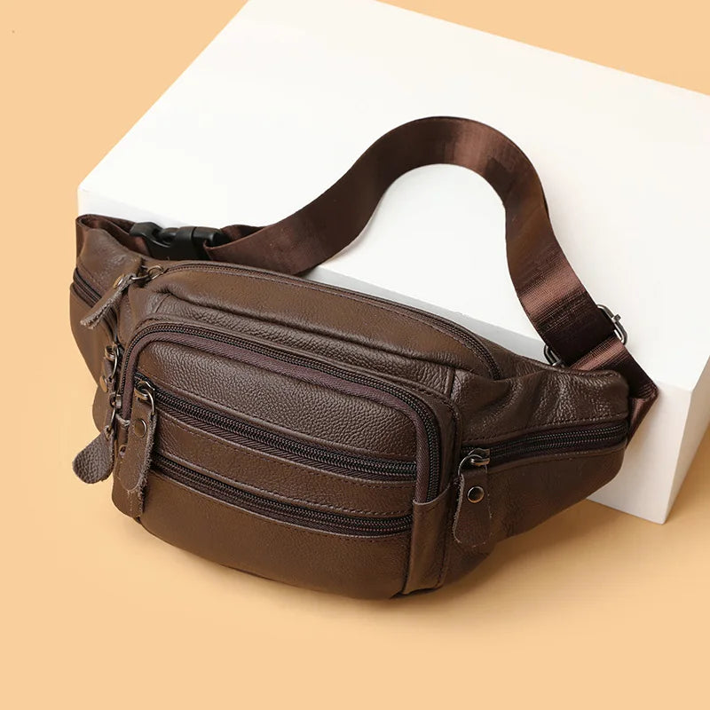 Fashion Men Genuine Leather Bag for Phone Messenger Bags Brand Pack Male Travel Waist Bag Men