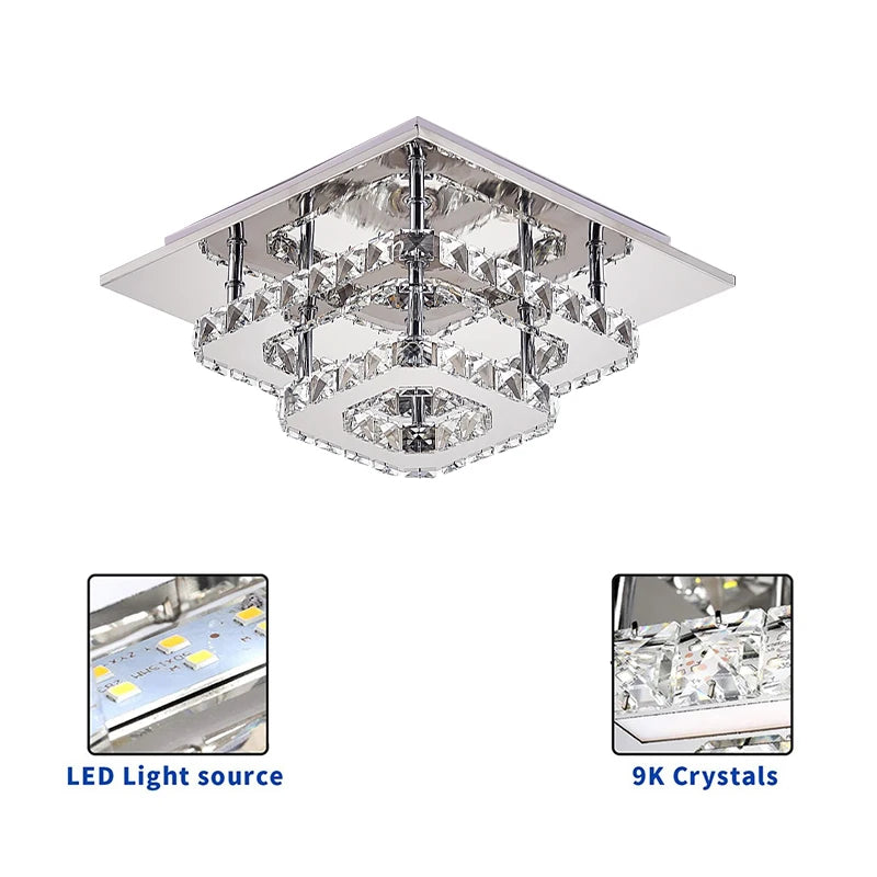 36W LED Ceiling Light Crystal Chandelier Pendant Lamp, Cool White