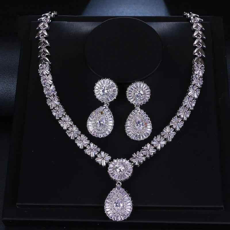 Dubai Silver Color Bracelet Earrings Necklace Set Luxury Jewelry Sets Women Wedding Jewelry