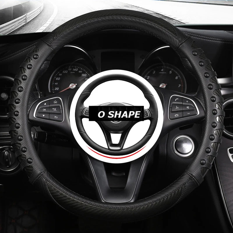 SEAMETAL Premium Steering Wheel Cover Carbon Fiber Sport Steer Wheel Cover Protector with Massage Studs Anti Skid 38CM Universal