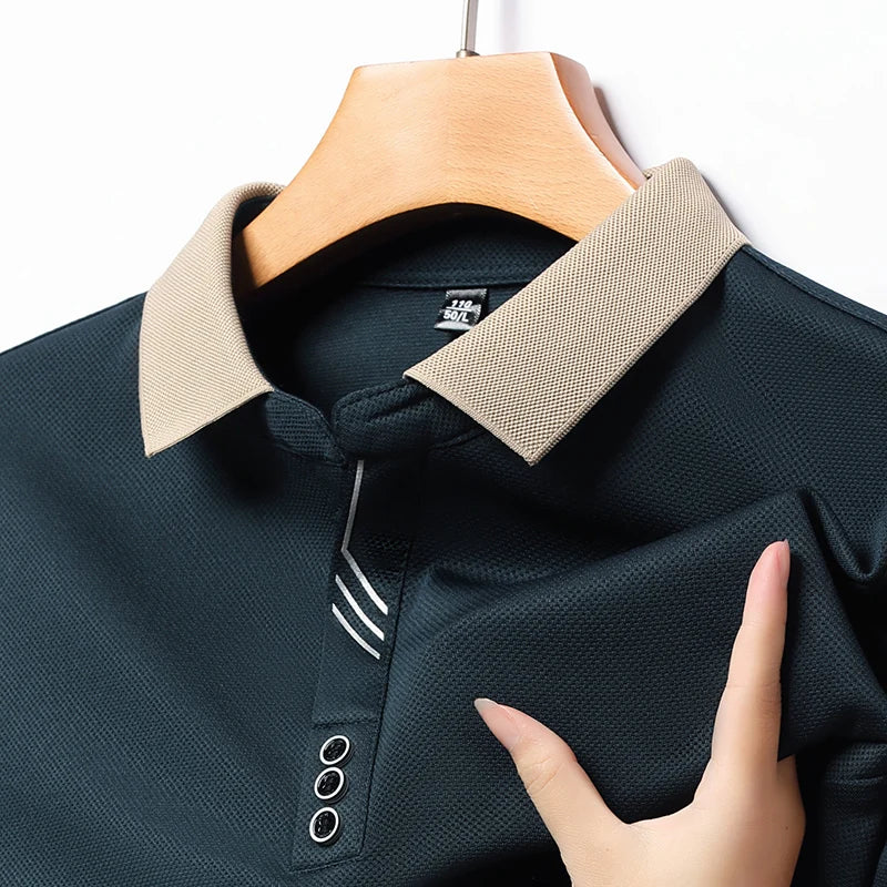 Men's Long-sleeved Polo Shirt Sweat wear Top Male Basic V-neck Top