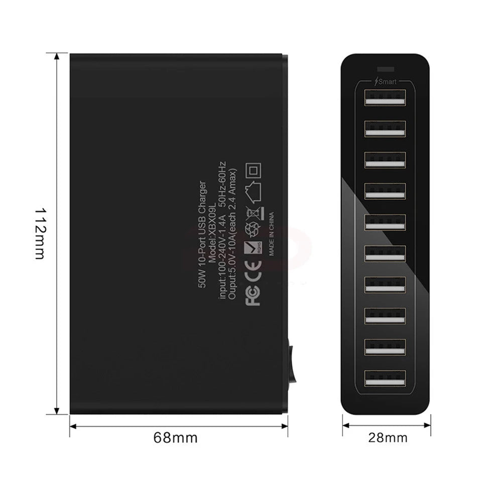 10Port USB Charger for iPhone iPad Kindle Samsung Xiaomi Charging Station USB Mobile Phone Charge