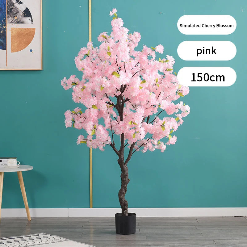 Artificial Cherry Blossom Tree for Home Decoration, Bonsai Floor Leaves, Fake Plant Pots for Indoor and Office