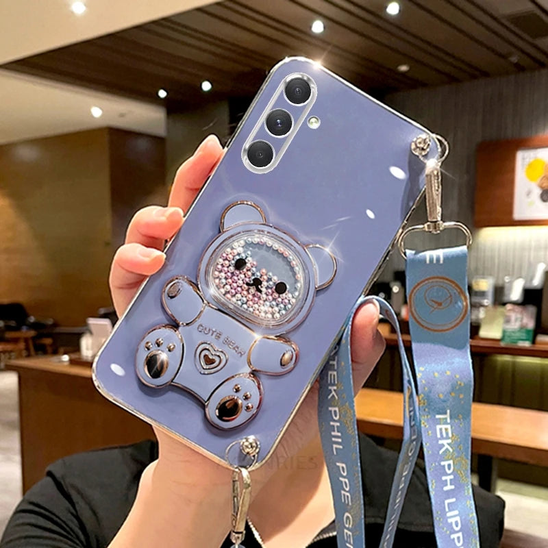Crossbody Lanyard Bear Silicone Case For Samsung Galaxy A15 A25 A35 A55 A14 A24 A34 A54 5g A05s Holder Cover