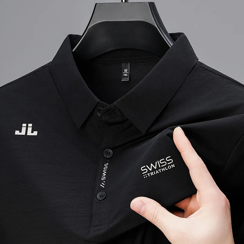 Men's Casual Short Sleeved Shirt with Badge Polo Shirt Breathable Comfortable Versatile Top