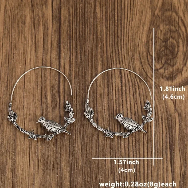 Animal Bird Leaf Round Women Earrings Silver Color Drop Earrings