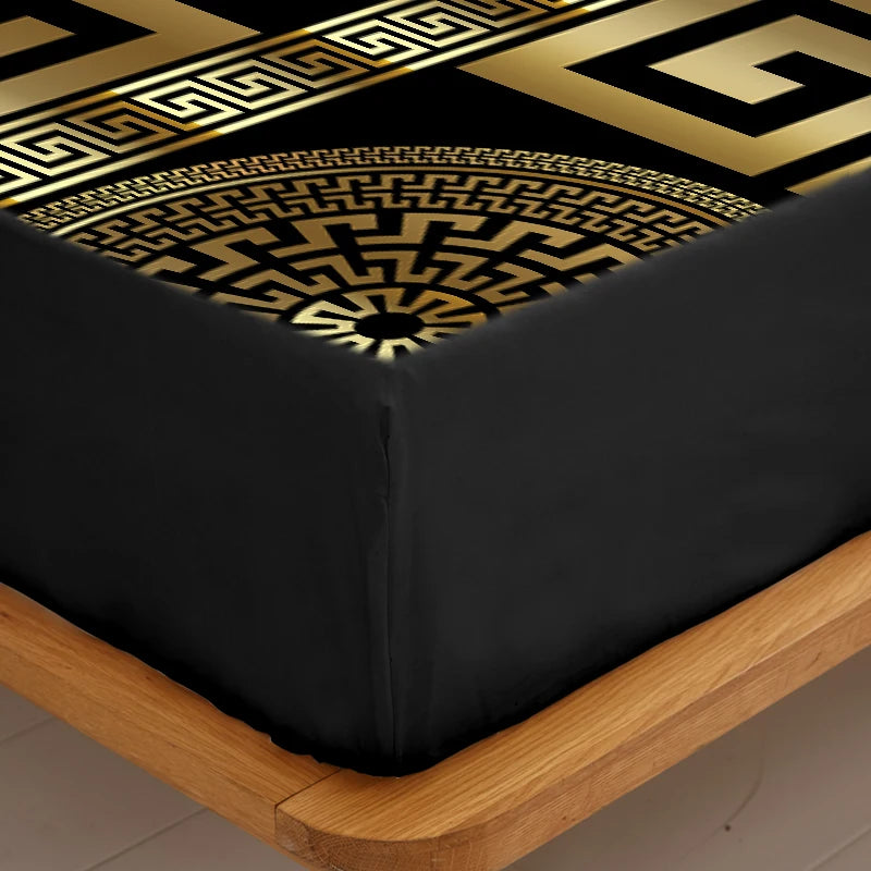 3PC European Style Disc Bed Sheet, 100%Polyester Fitted Sheet, 2Pillowcases Queen King Mattress Cover
