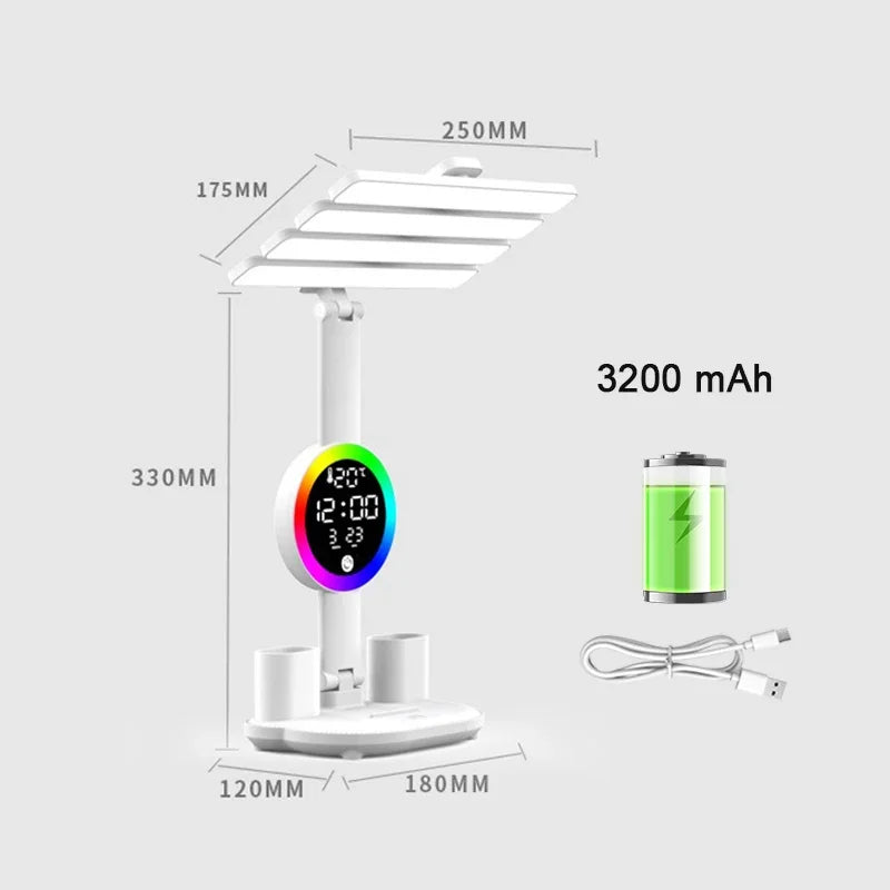 Rechargeable Table Lamp for Study, Desk Lamp Reading Light Led Table Light with Fan, Led Clock Reading Lamp lights