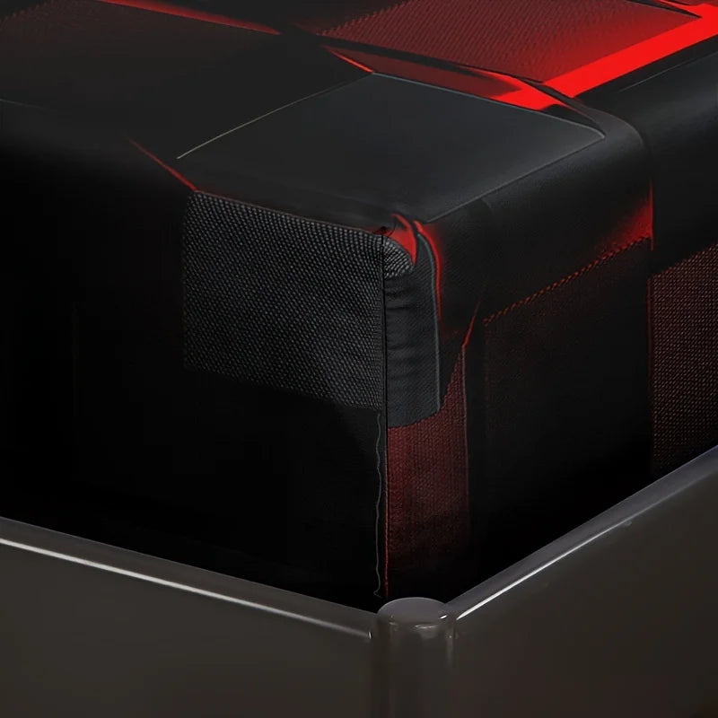 Technology-inspired Red Plaid Fitted Sheet Set (1 Fitted Sheet + 2 Pillowcase) Soft HD Printing Bedding