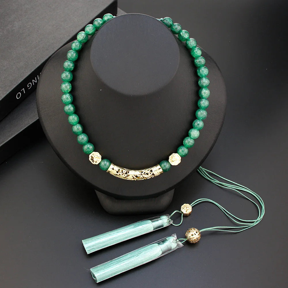 Sunspicems Morocco Rope Beads Necklace For Women Arabic Bride Wedding Jewelry Sets Stone Tassels Choker Necklace Crystal Earring - Hiron Store