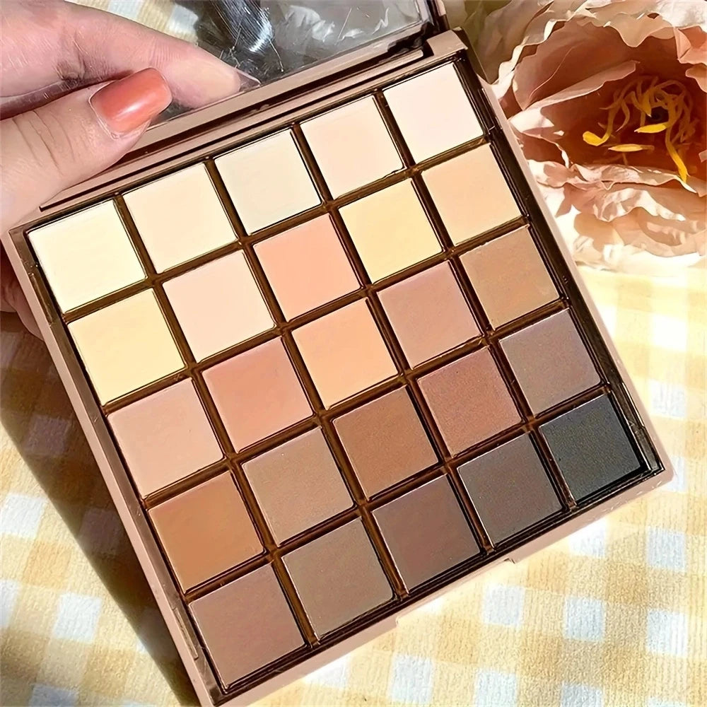 25 Colour Eyeshadow Palette - Neutral Gary and Brown Earthy Tone, Coffee and Chocolate Style, Create a Multi-Functional Makeup