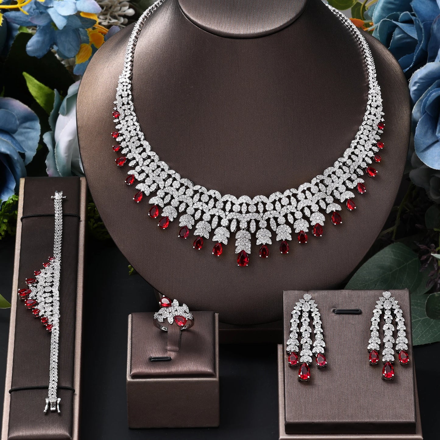Famous Tassel Necklace Earrings Set Cubic Zircon Jewelry Set Dubai Bridal Jewelry Sets Wedding Party Gift