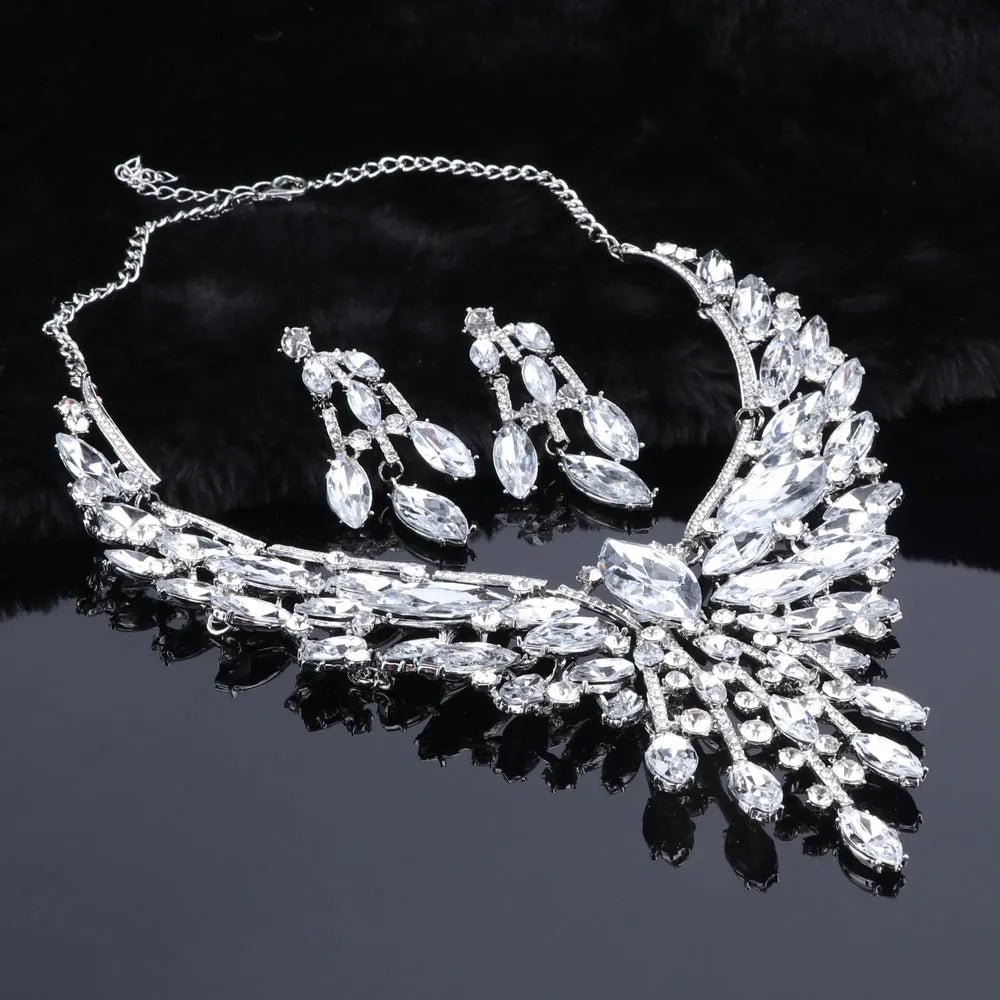 Crystal Bridal Jewelry Sets Indian Necklace Earrings Set