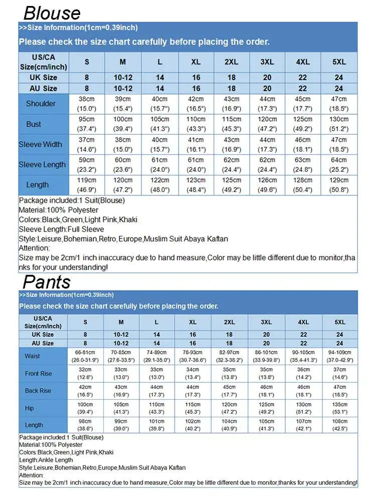 Abaya Women Long Sleeve Shirt Set Causal Pants Suits Abayas For Women IsIamic Outifits