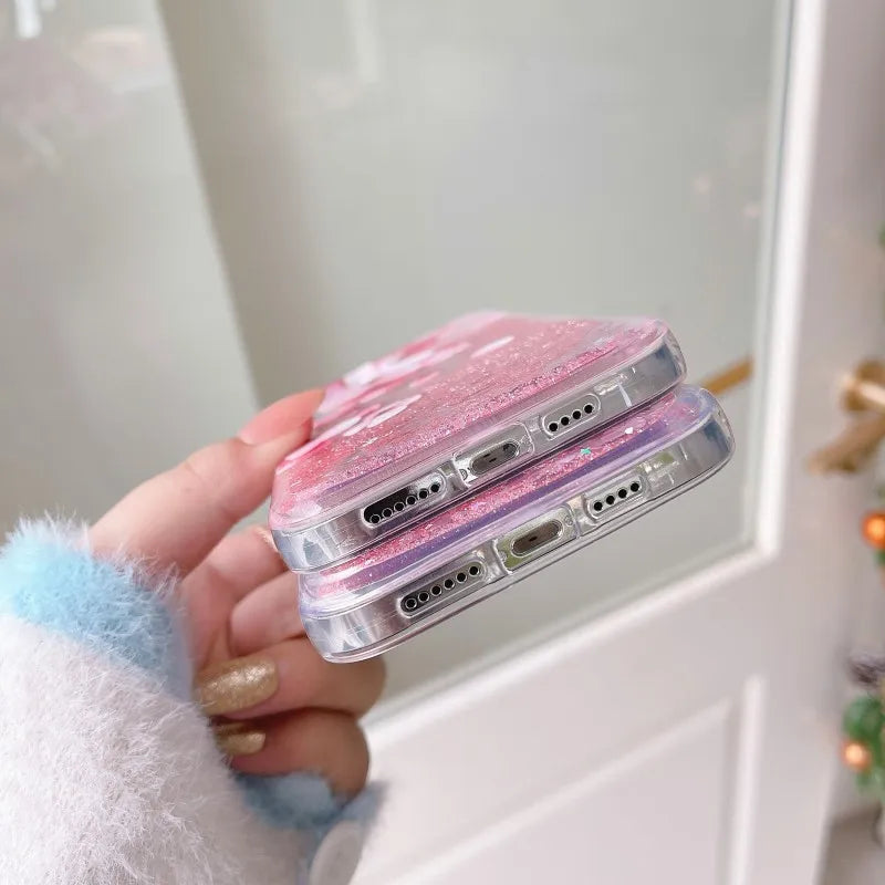 A54 Glitter Pink Flower Case For Samsung Galaxy S24 Ultra S21 Plus S20 FE Note 20 S23 A34 A14 Quicksand Liquid Clear TPU Cover