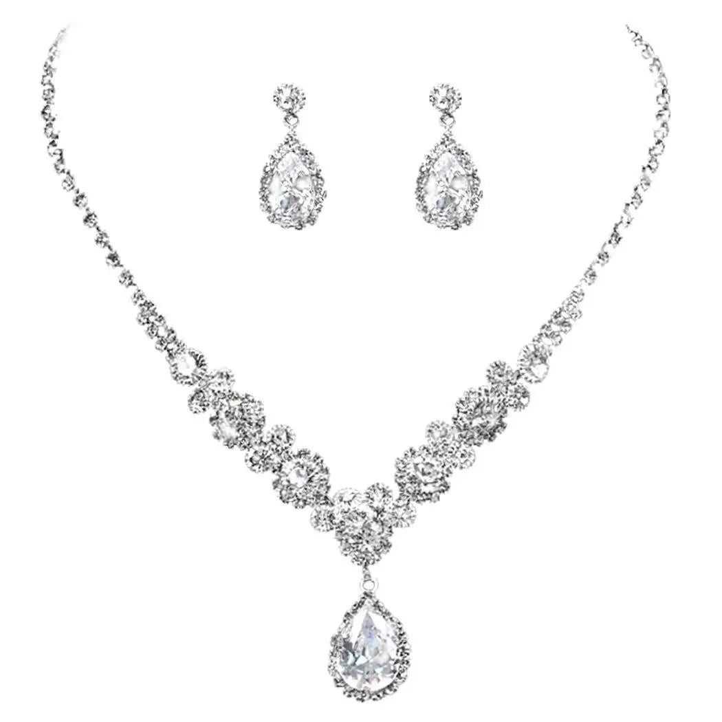 Imitation Diamond Jewelry Set Luxury Pendant Necklace Earrings Set