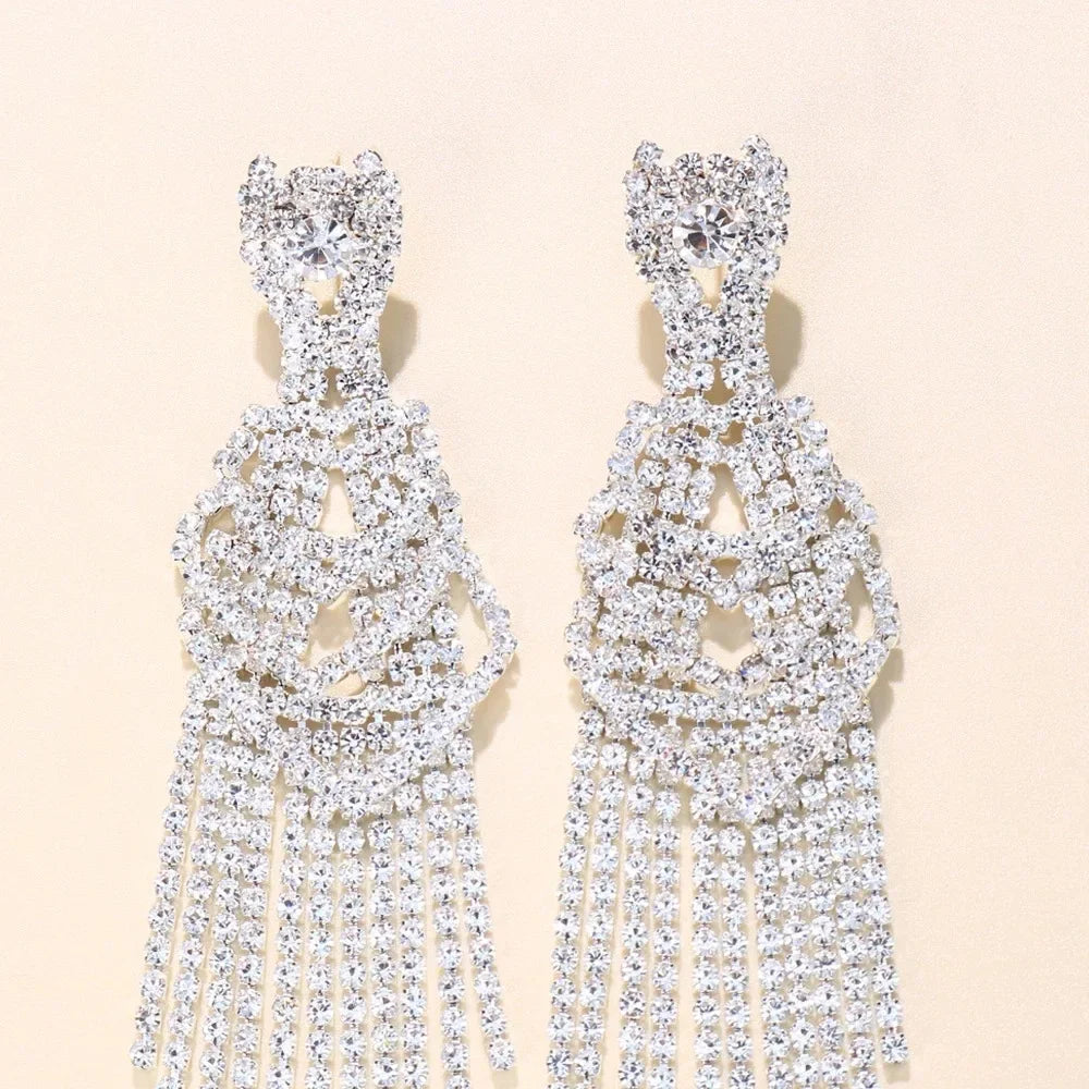 Heart Long Earrings Ladies Crystal Big Drop Dangle Earrings Banquet Jewellery