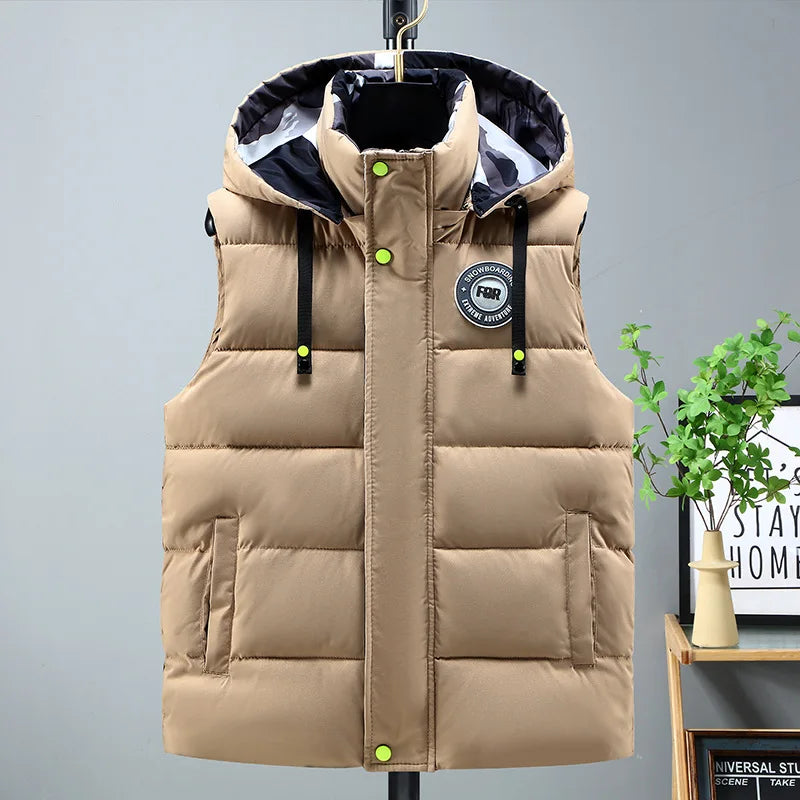2027 Winter Padded Vest, Detachable Hooded Sleeveless Jackets, Men's Clothes, Coat Oversize Jackets 5XL