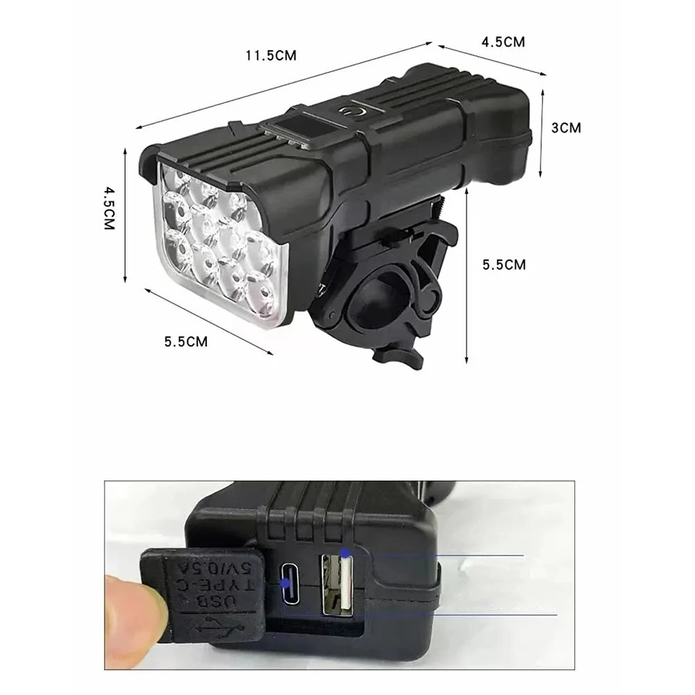 12 LED Bicycle Front Rechargeable Bike Light with Horn MTB Bicycle Head Lights Cycling Bike Safety Lamp
