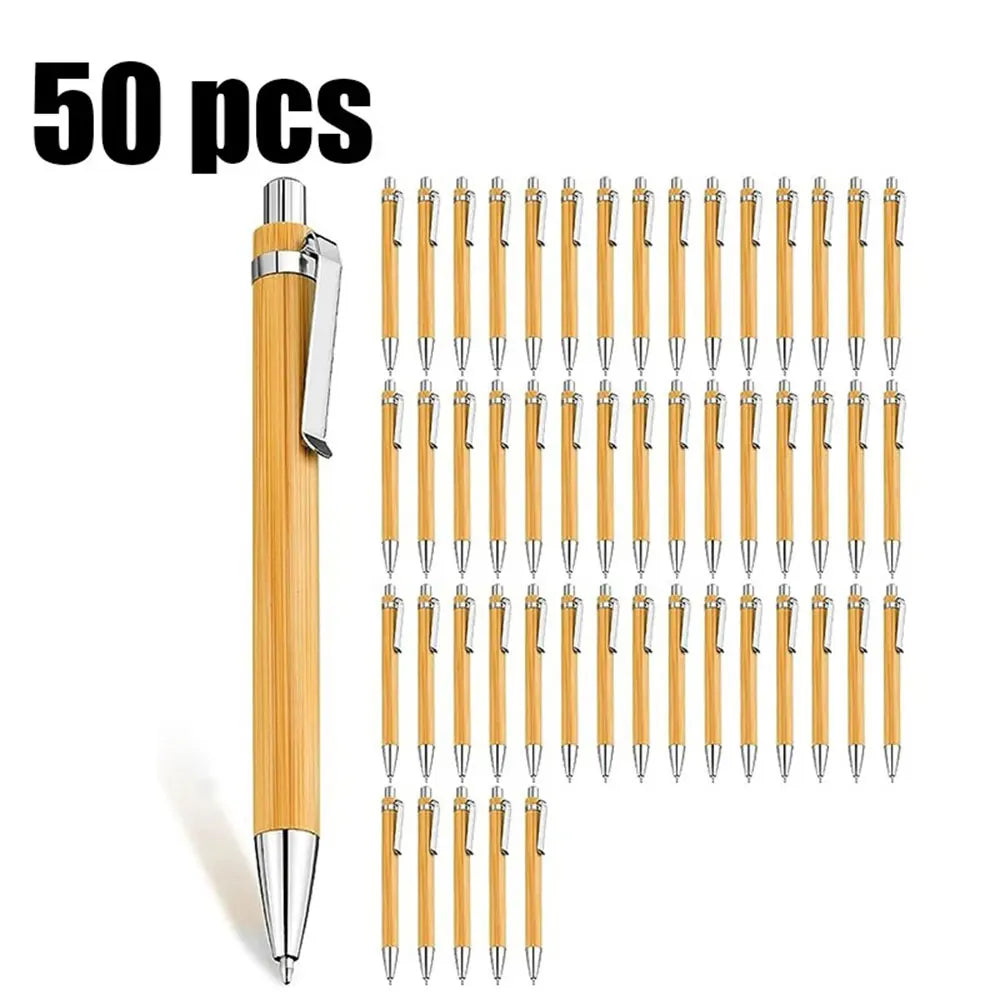 200-20Pcs Bamboo Pen Custom Logo Ballpoint Pens Wedding Gift For Baby Shower Baptism Party Pen