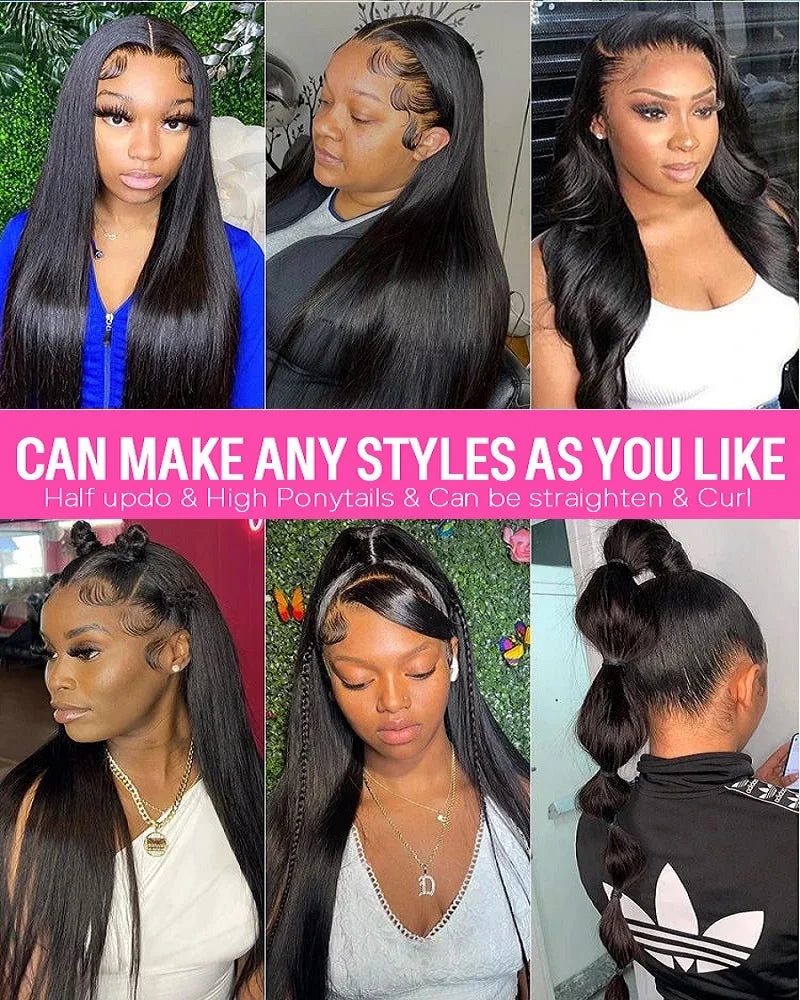 44 46-Inch-long Brazilian Straight Human Hair Wig 13x4 HD & 13x6 Transparent Lace Frontal 200 Density for Women