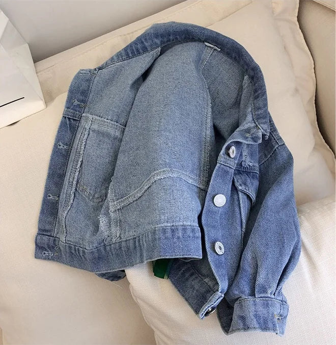 3-10 year old girl's denim jacket children's retro flower denim jacket's version stylishcoat
