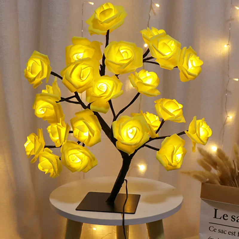 LED Rose Flower Table Lamp Christmas Tree Fairy Lights Night Lights Home Party Wedding Bedroom Decoration Mother's Day Gift