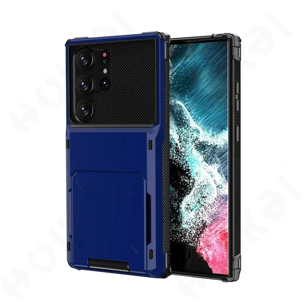 Card Holder Case For Samsung Galaxy S25 Ultra S24 S23 S22 Note 20 10 S10 Plus Heavy Duty Wallet Hidden Flip Slot Protective Cove