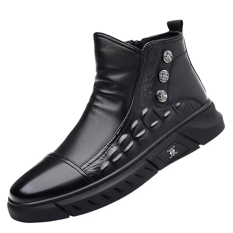 Men Winter New Ankle Boots Crocodile Pattern Leather Boots High Top Zip Casual Leather Boots for Men Winter Warm Boots