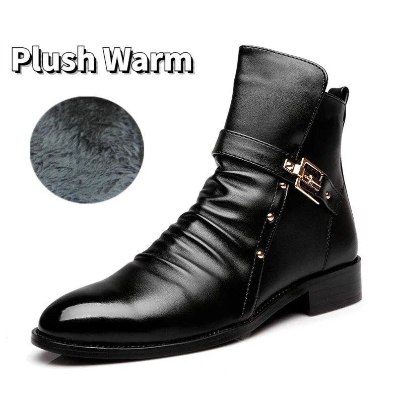 Luxury Men's Chelsea Boots Fashion Pointed Men's Boots High Quality Business Casual Shoes Retro Leather Boots Men Motorcycle Boots