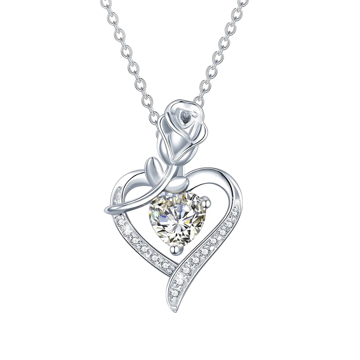 Luxury Rose Flower Moissanite Necklace Heart Pendant Designer Jewelry Cupple Lovers Gifts